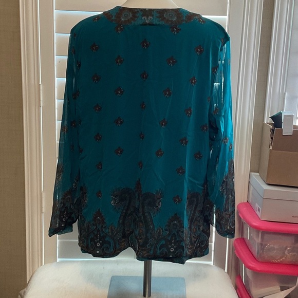 INC International Concepts Teal and Brown Paisley Tunic - Picture 6 of 9